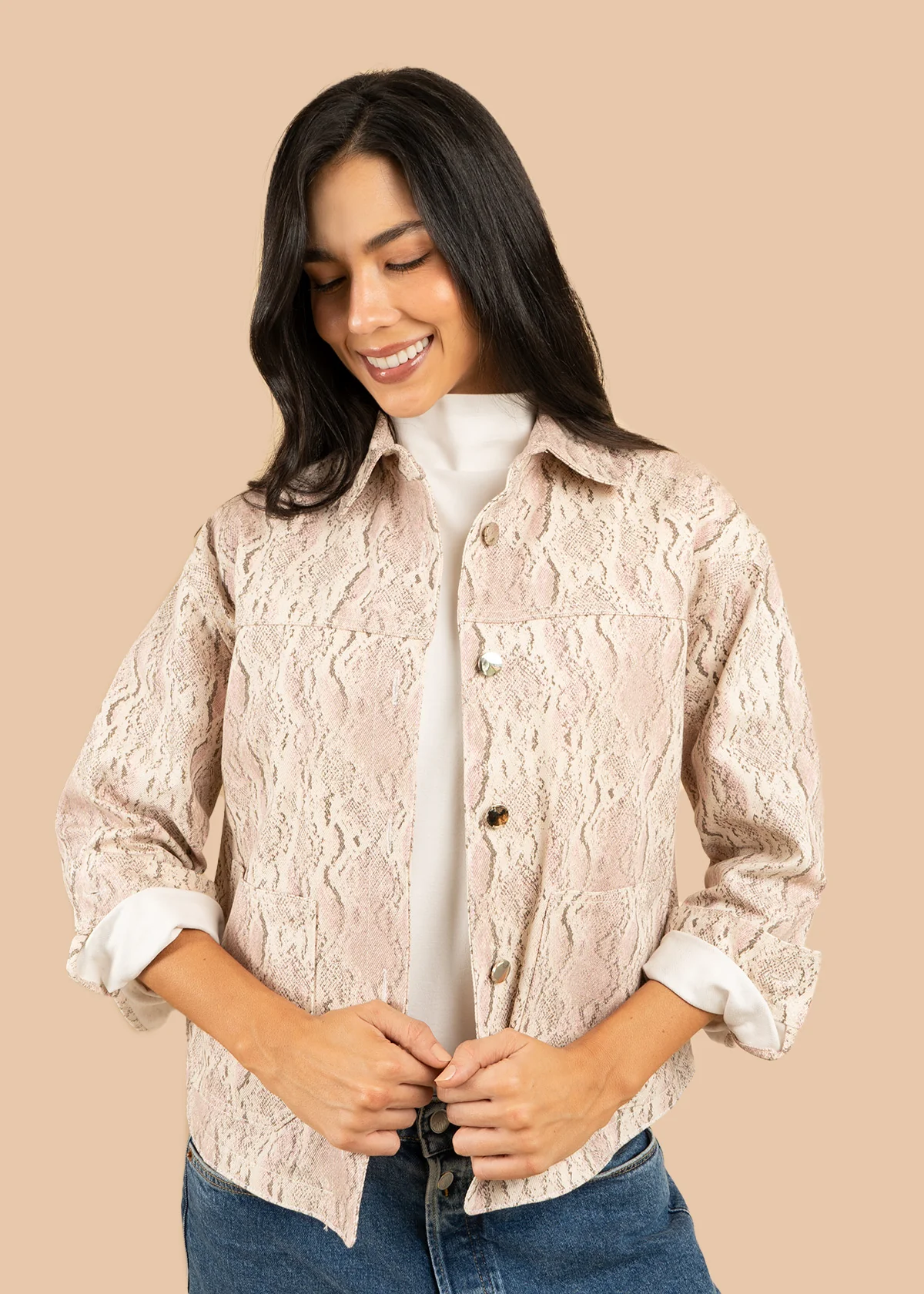 Chaqueta color rosa con efecto veteado 106614 - Image 3