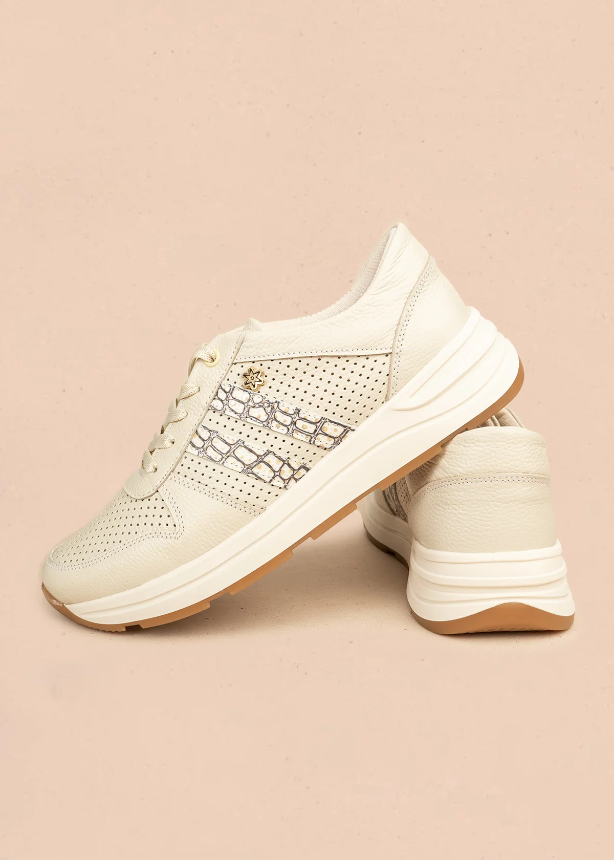 Tenis deportivos de cuero color marfil con textura pitón y microperforaciones 106553 - Image 5