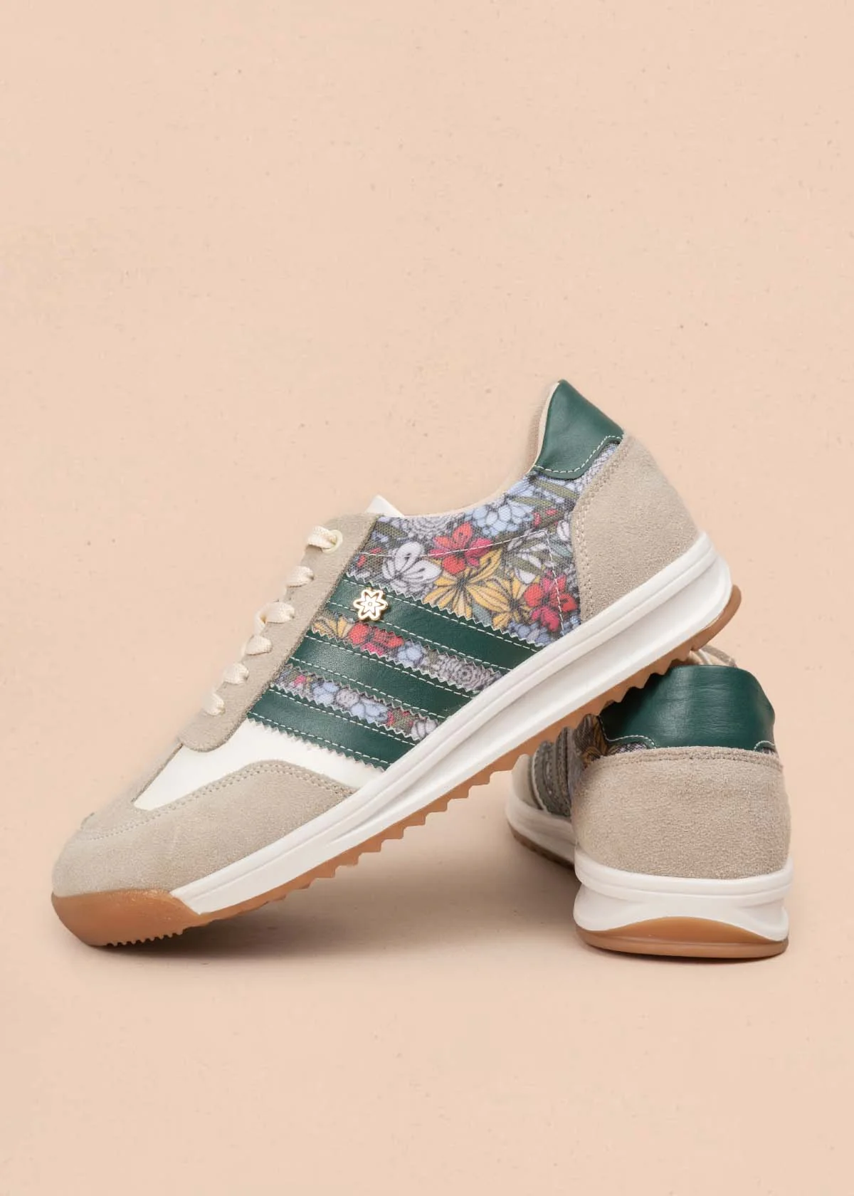 Deportivo en cuero color multicolor con diseño floral y rayas verdes 106040 - Image 4