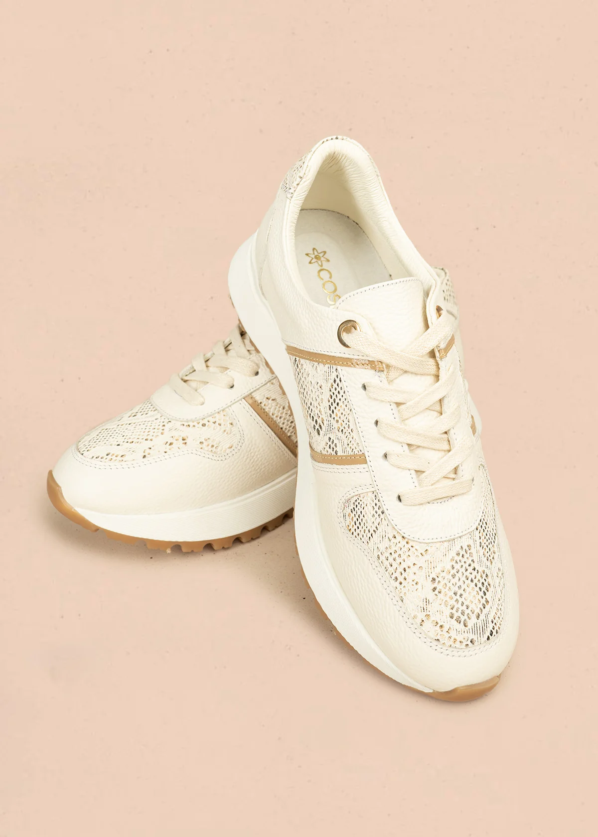 Tenis deportivos de cuero color talco con folia textura reptil 106496 - Image 2