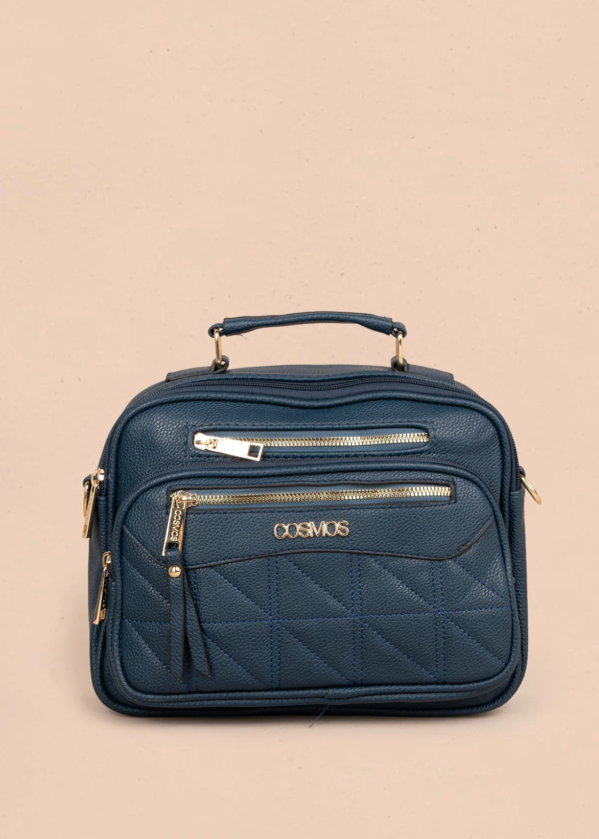 Bolso manos libres color azul con patrón acolchado 106337
