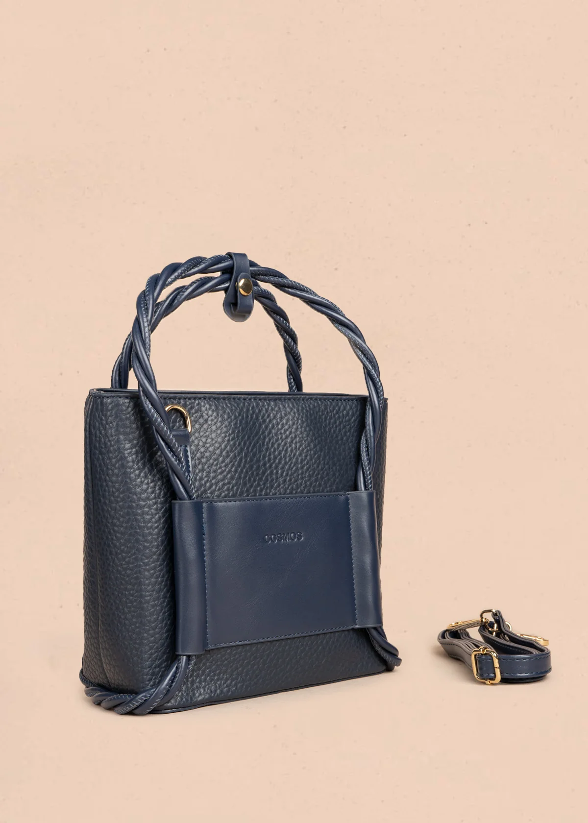 Bolso manos libres color azul con asas trenzadas 106789 - Image 2