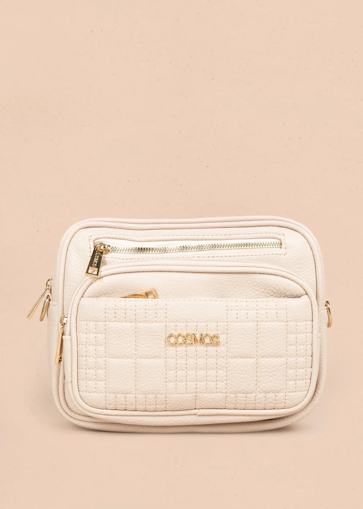 Bolso manos libres color beige con doble cremallera dorada 106336