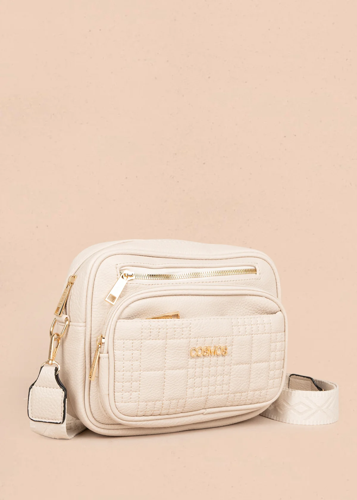 Bolso manos libres color beige con doble cremallera dorada 106336 - Image 2