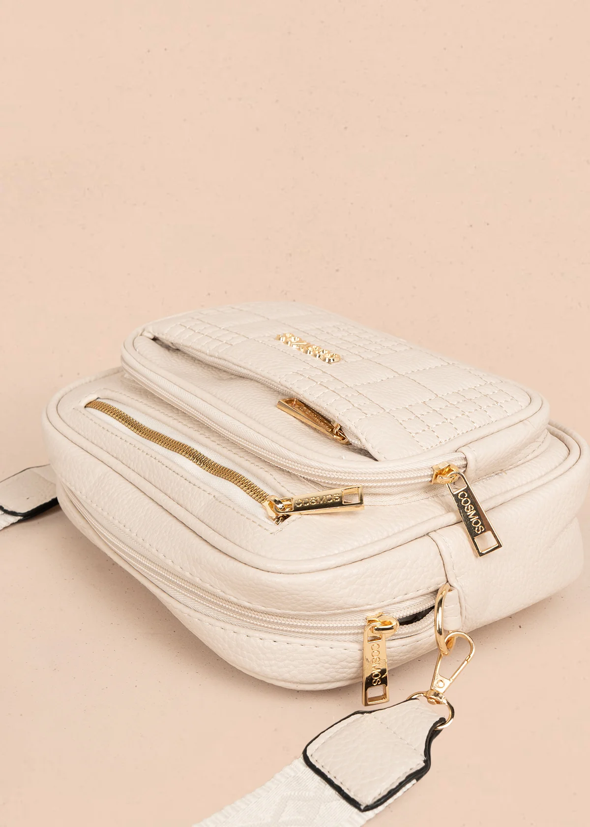 Bolso manos libres color beige con doble cremallera dorada 106336 - Image 3