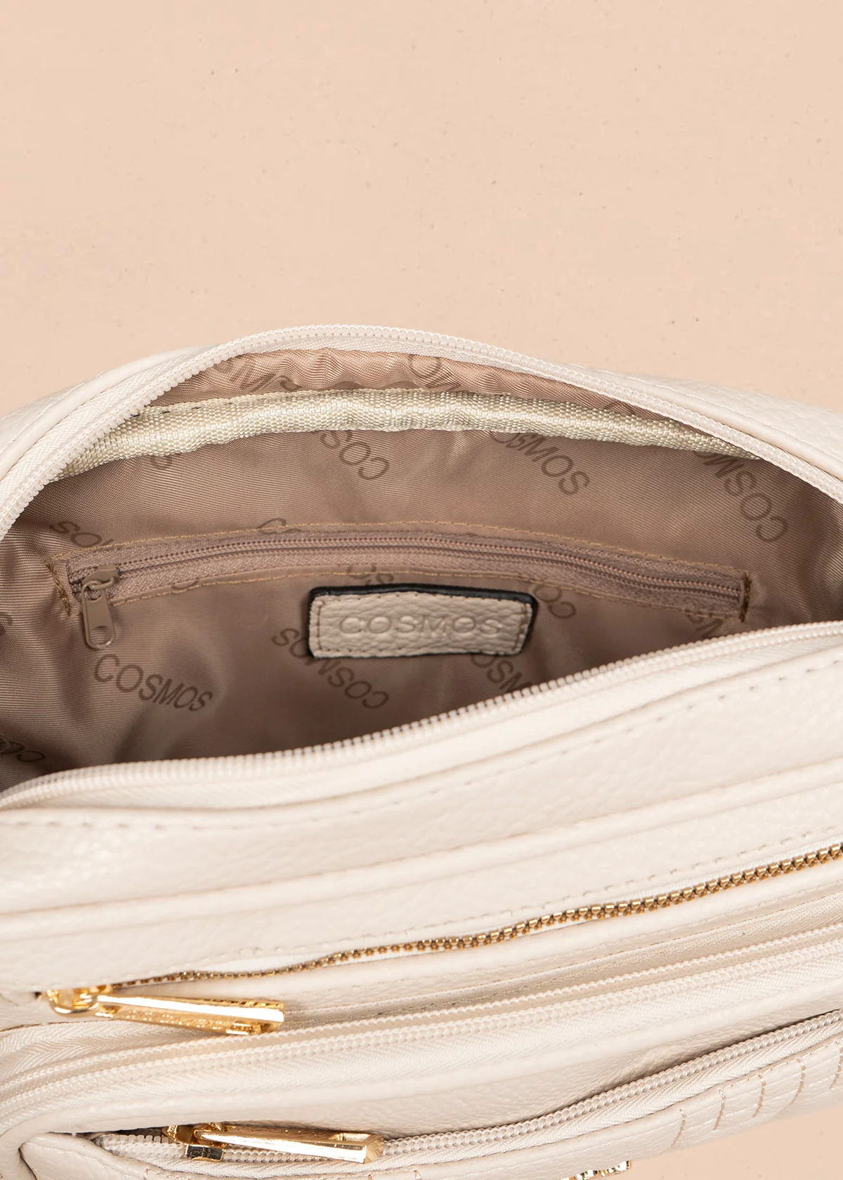 Bolso manos libres color beige con doble cremallera dorada 106336 - Image 5