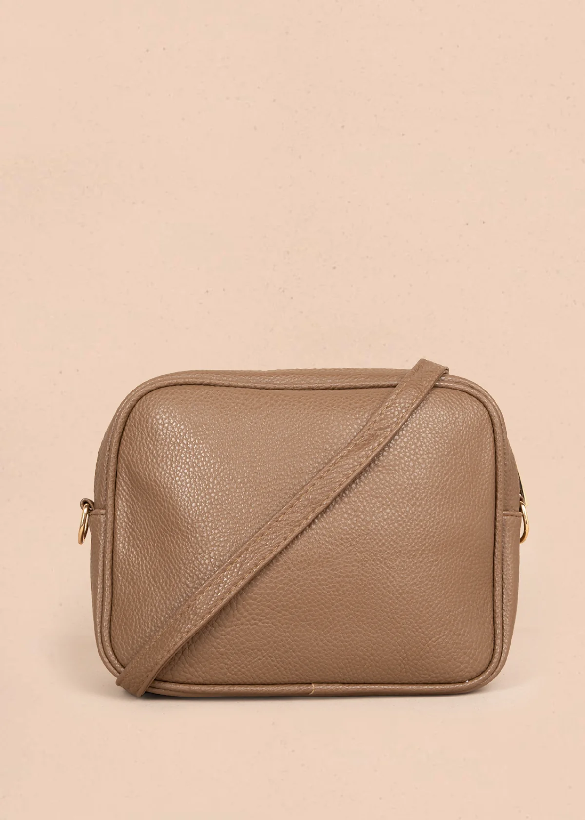 Bolso manos libres color café con doble cremallera dorada 106336 - Image 4