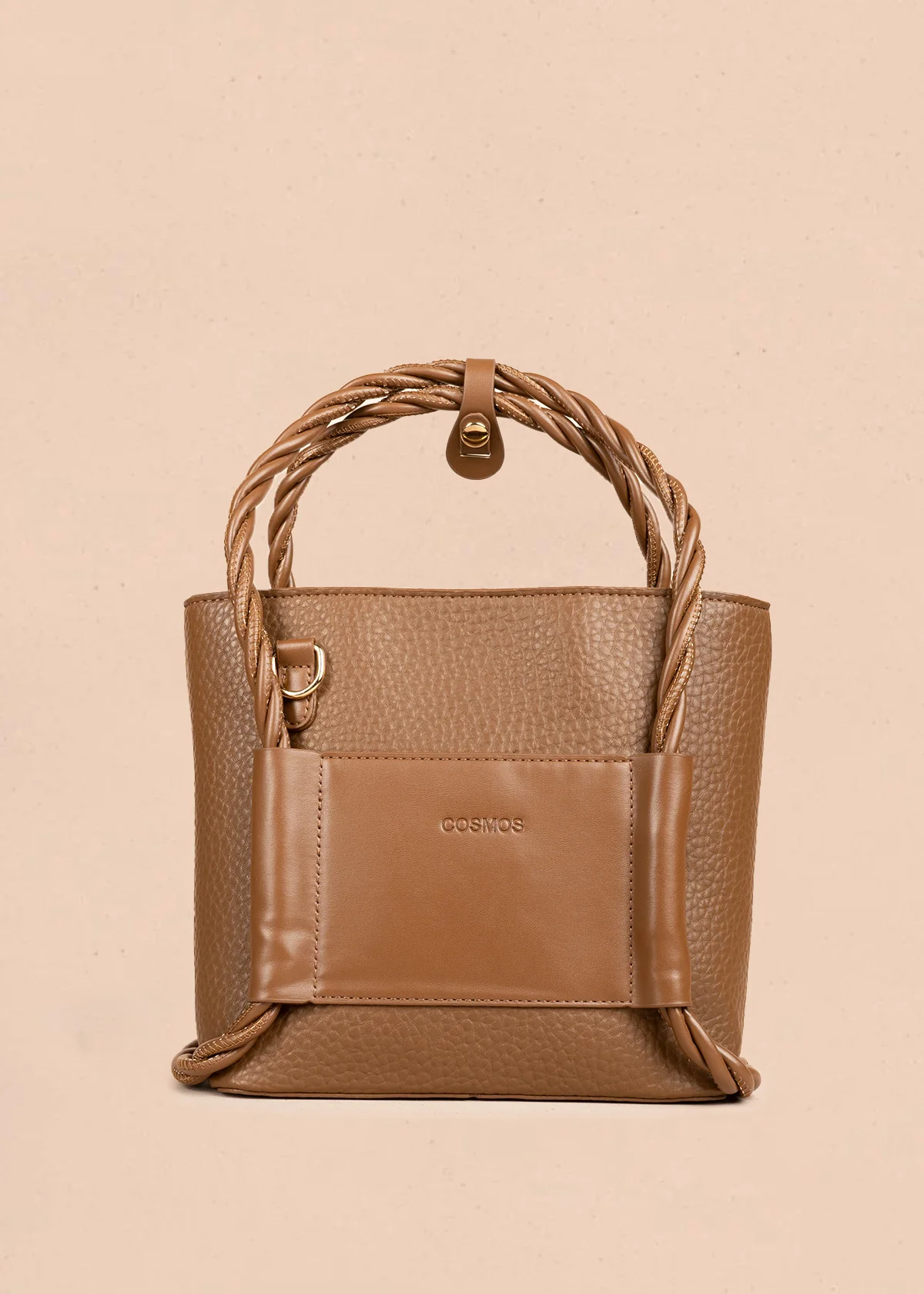 Bolso manos libres color café con asas trenzadas 106789
