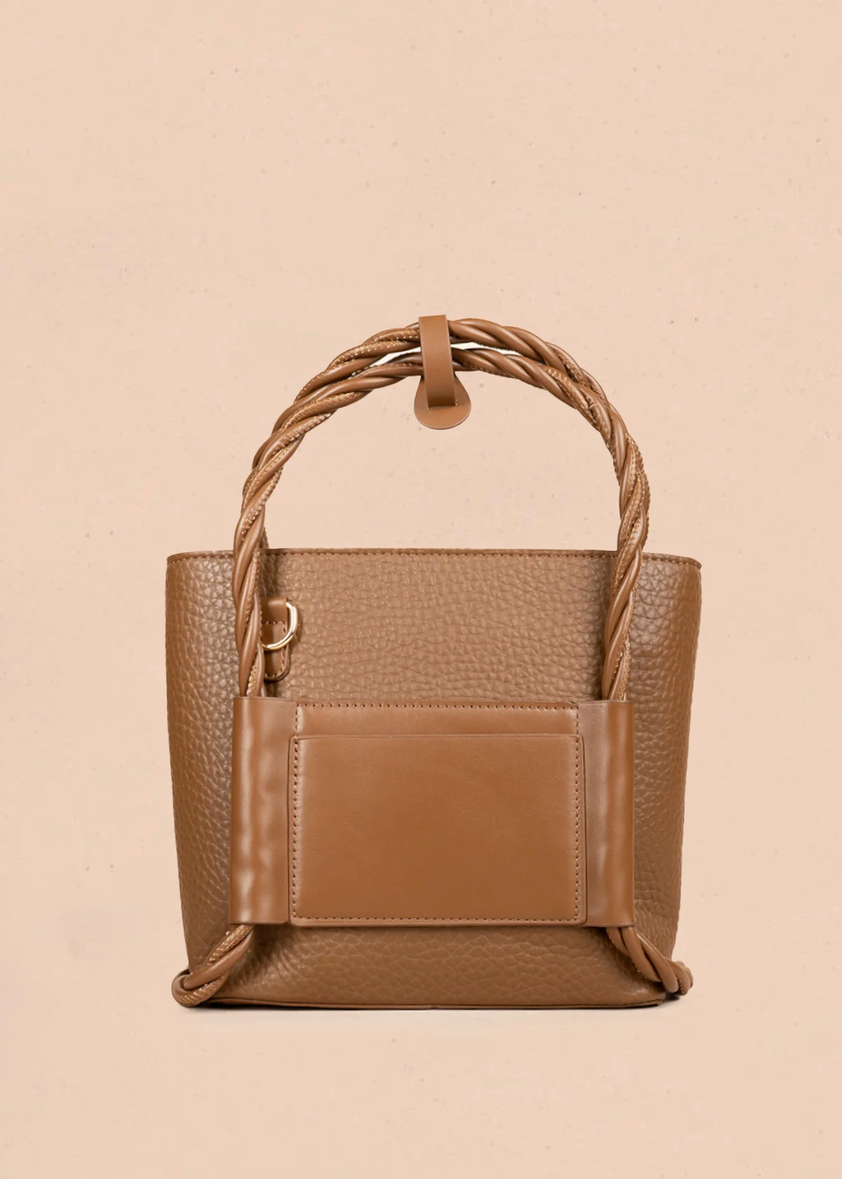 Bolso manos libres color café con asas trenzadas 106789 - Image 5