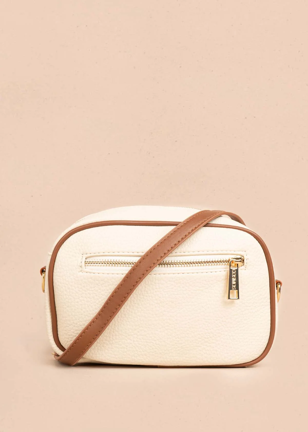 Bolso manos libres color crema bicolor con ribete y tachuelas doradas 106332 - Image 5