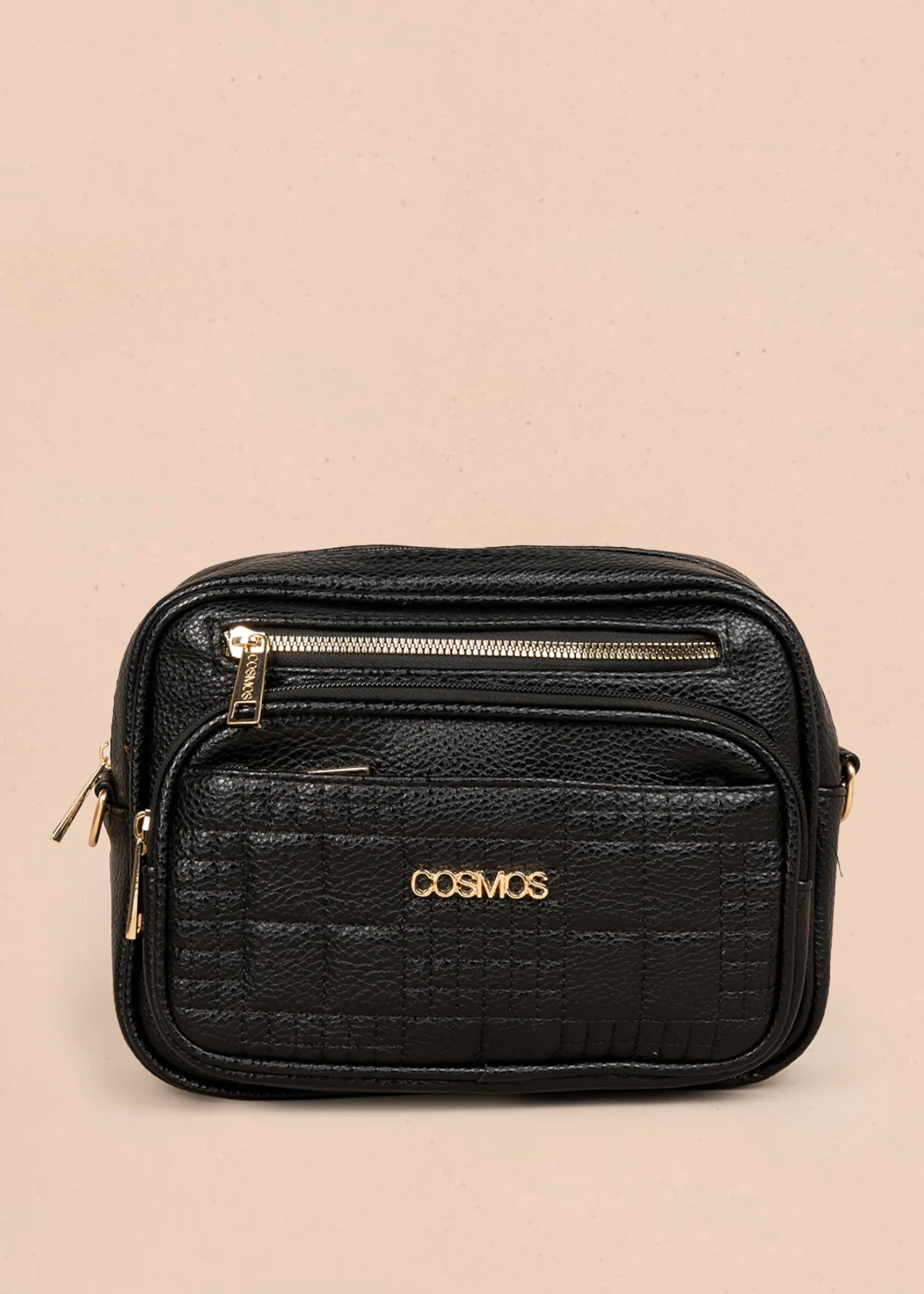 Bolso manos libres color negro con doble cremallera dorada 106336