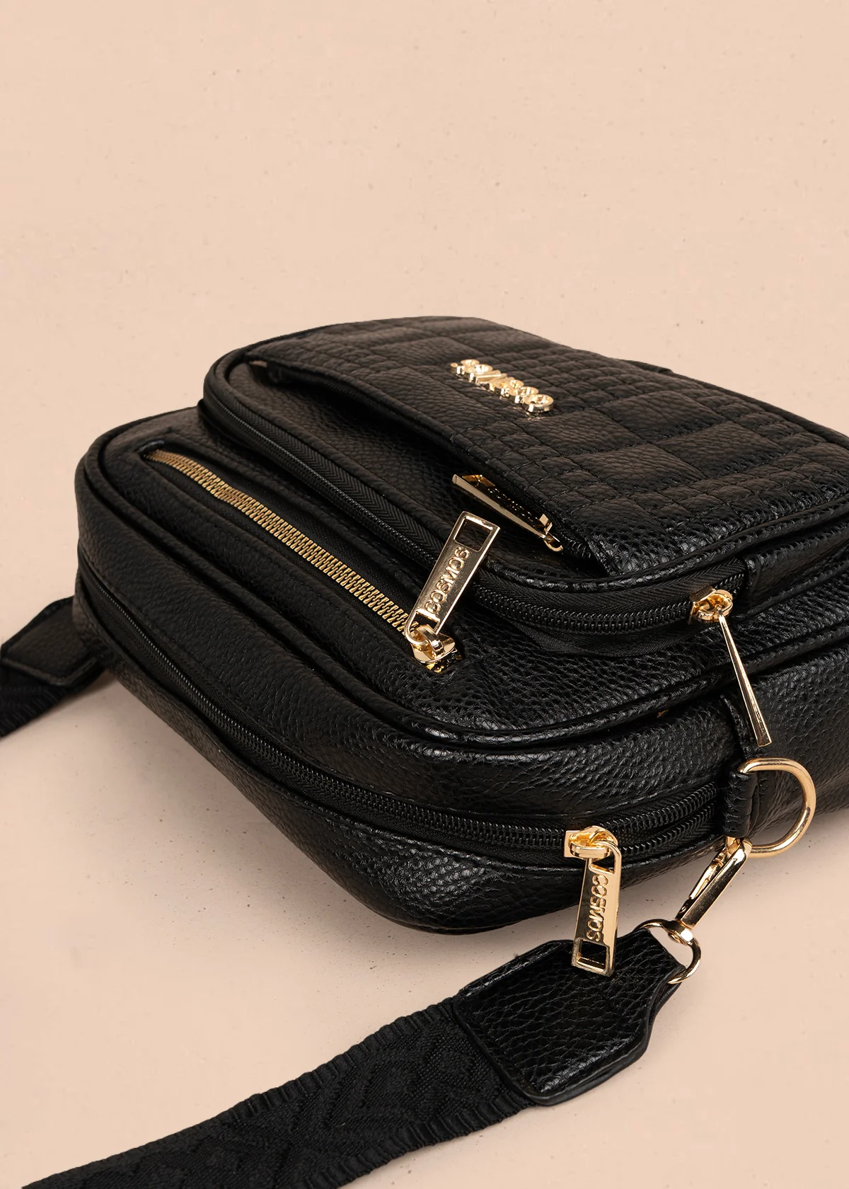 Bolso manos libres color negro con doble cremallera dorada 106336 - Image 3