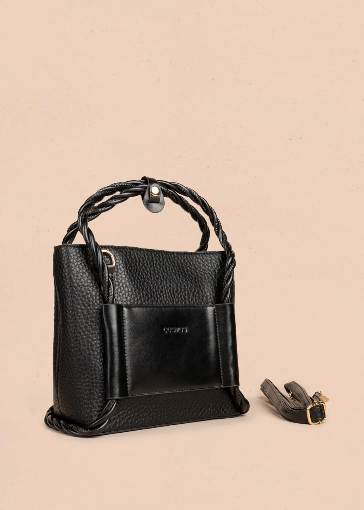Bolso manos libres color negro con asas trenzadas 106789 - Image 2