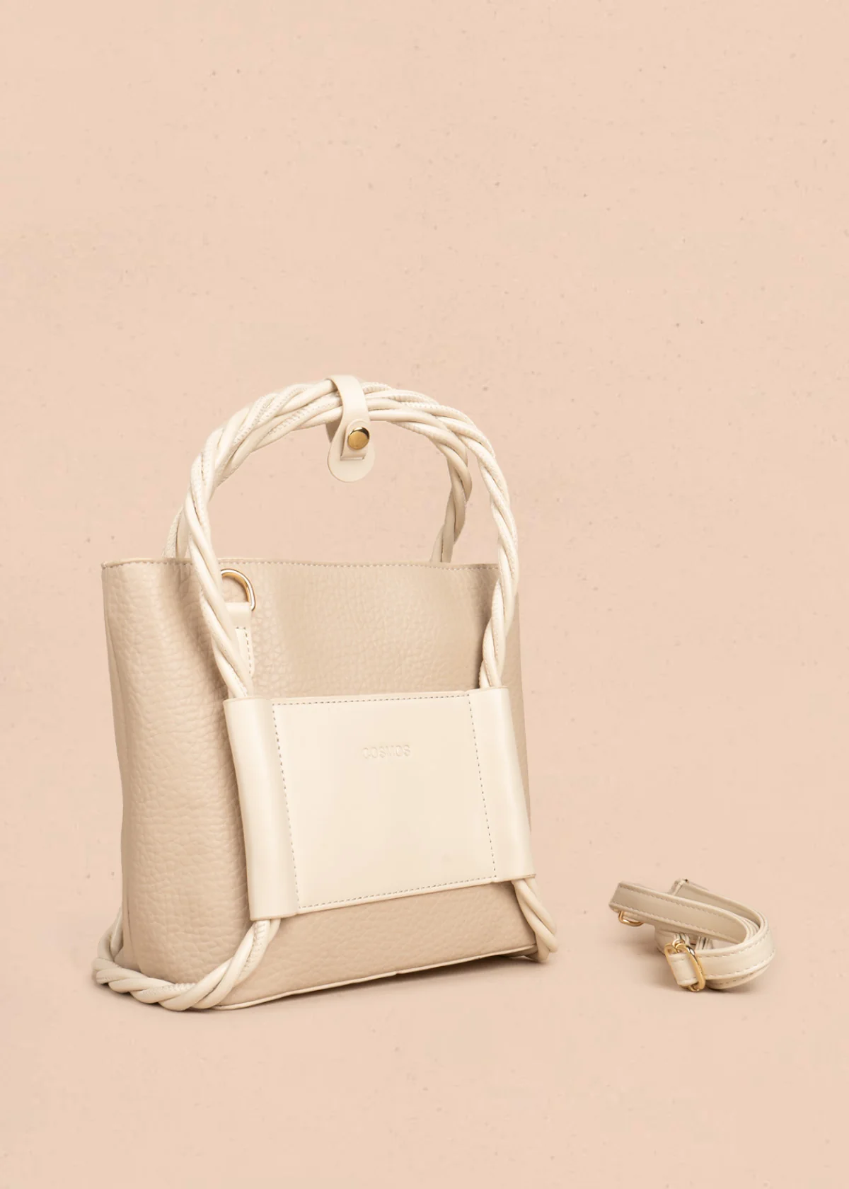 Bolso manos libres color taupe con asas trenzadas 106789 - Image 2