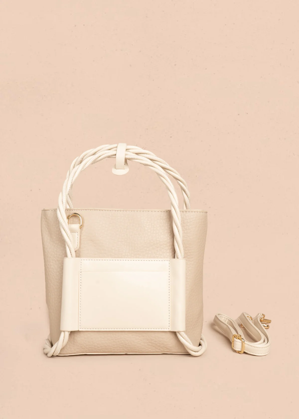 Bolso manos libres color taupe con asas trenzadas 106789 - Image 5