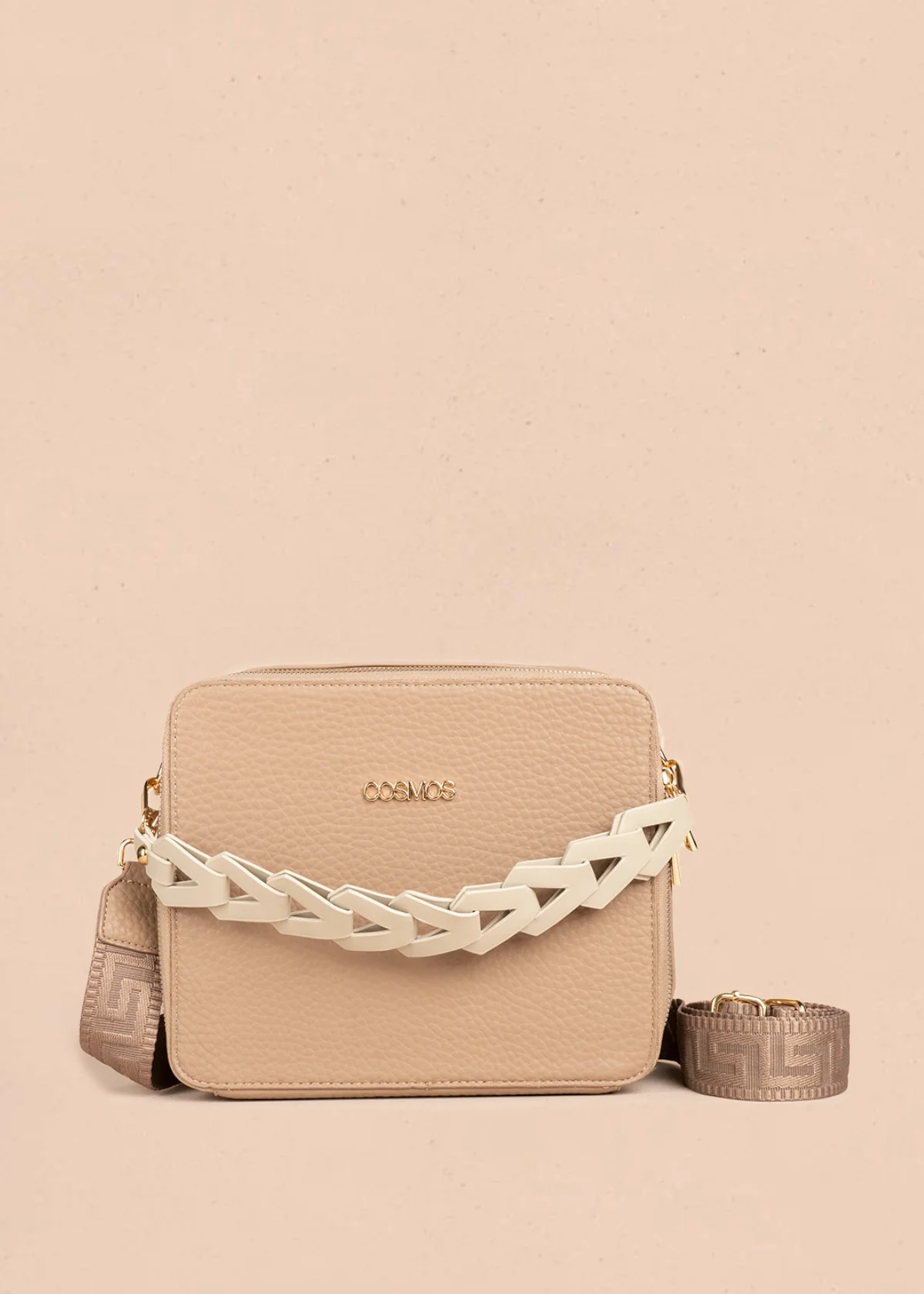 Bolso manos libres color taupe texturizado 106787