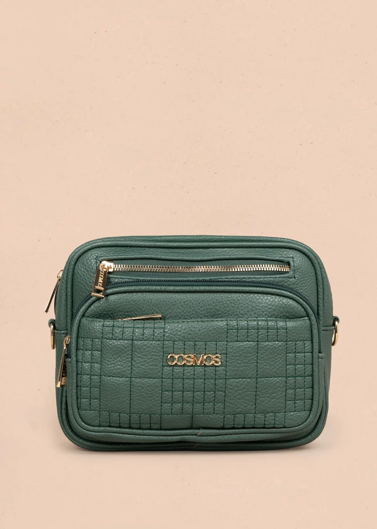 Bolso manos libres color verde con doble cremallera dorada 106336