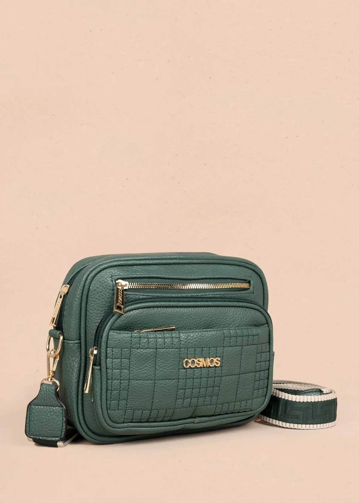 Bolso manos libres color verde con doble cremallera dorada 106336 - Image 3