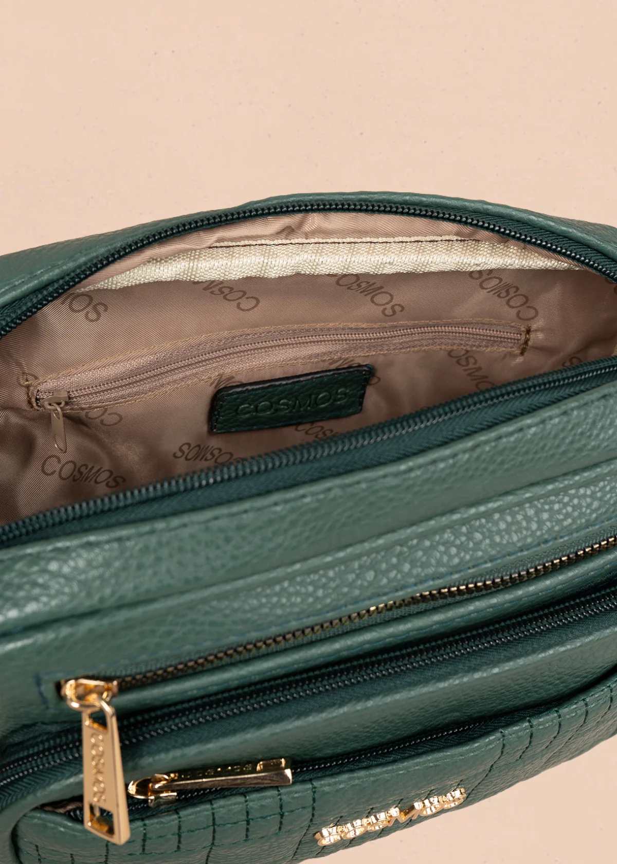 Bolso manos libres color verde con doble cremallera dorada 106336 - Image 6