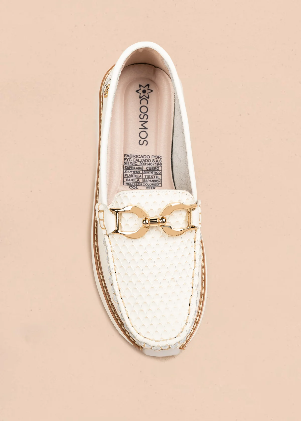Mocasines de cuero color talco con detalle dorado y suela chunky 106551 - Image 3