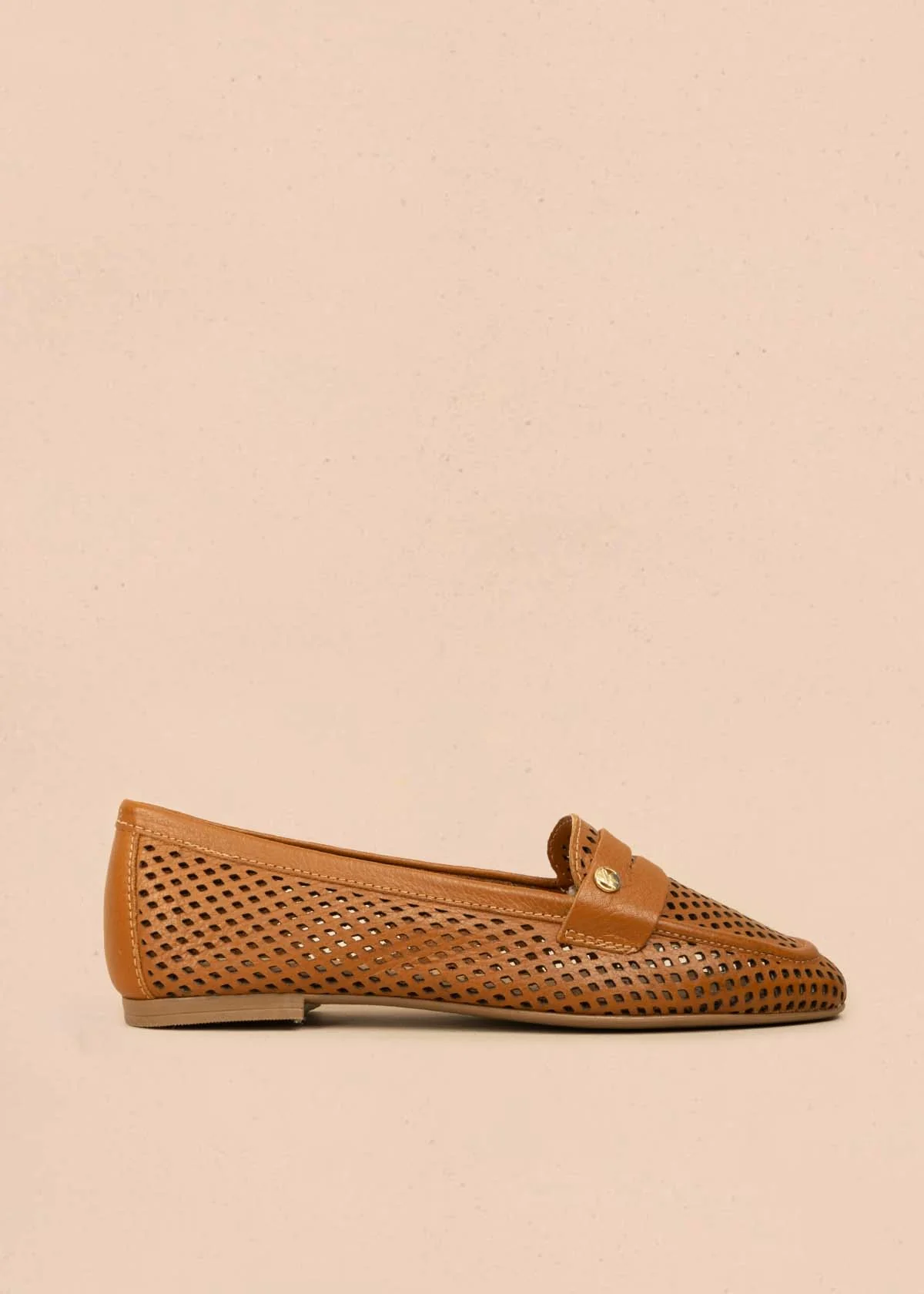 Mocasines en cuero color miel con perforaciones 105989