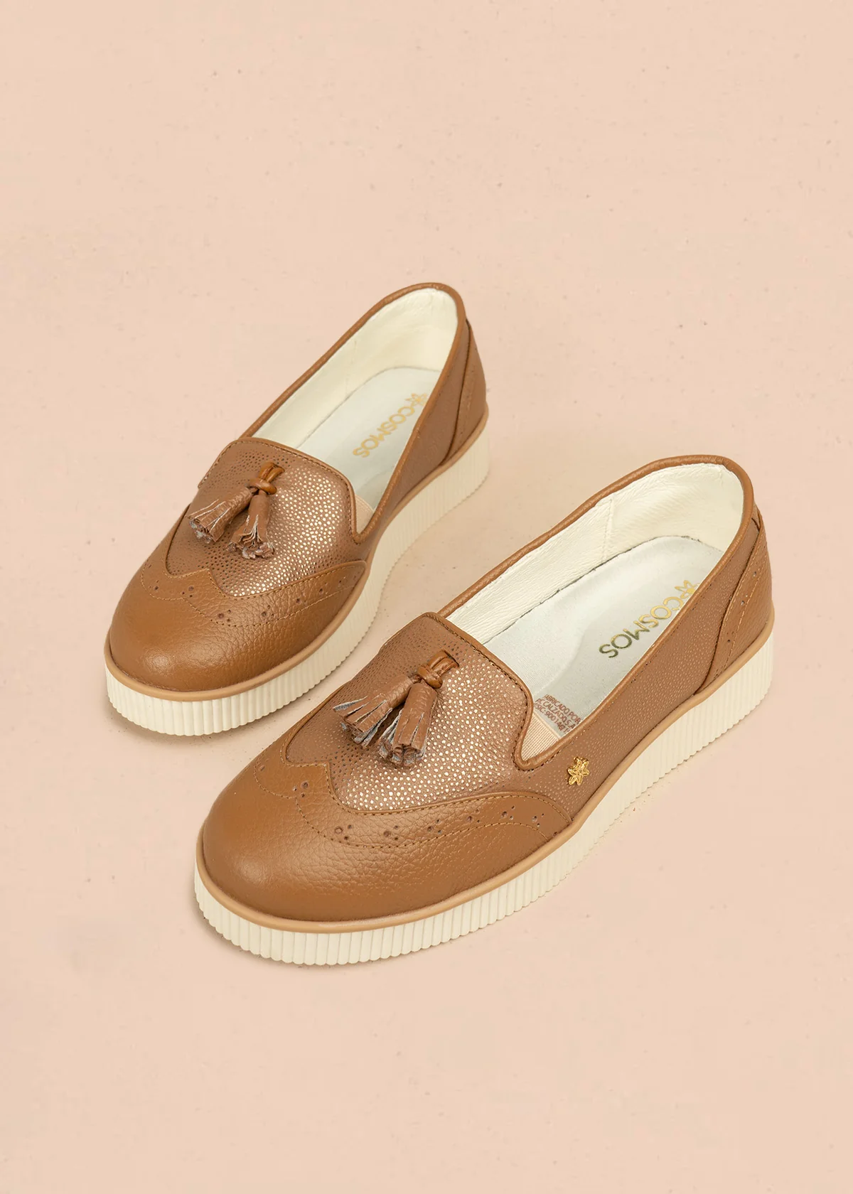 Mocasines de cuero color miel con folia y borlas 106465 - Image 3