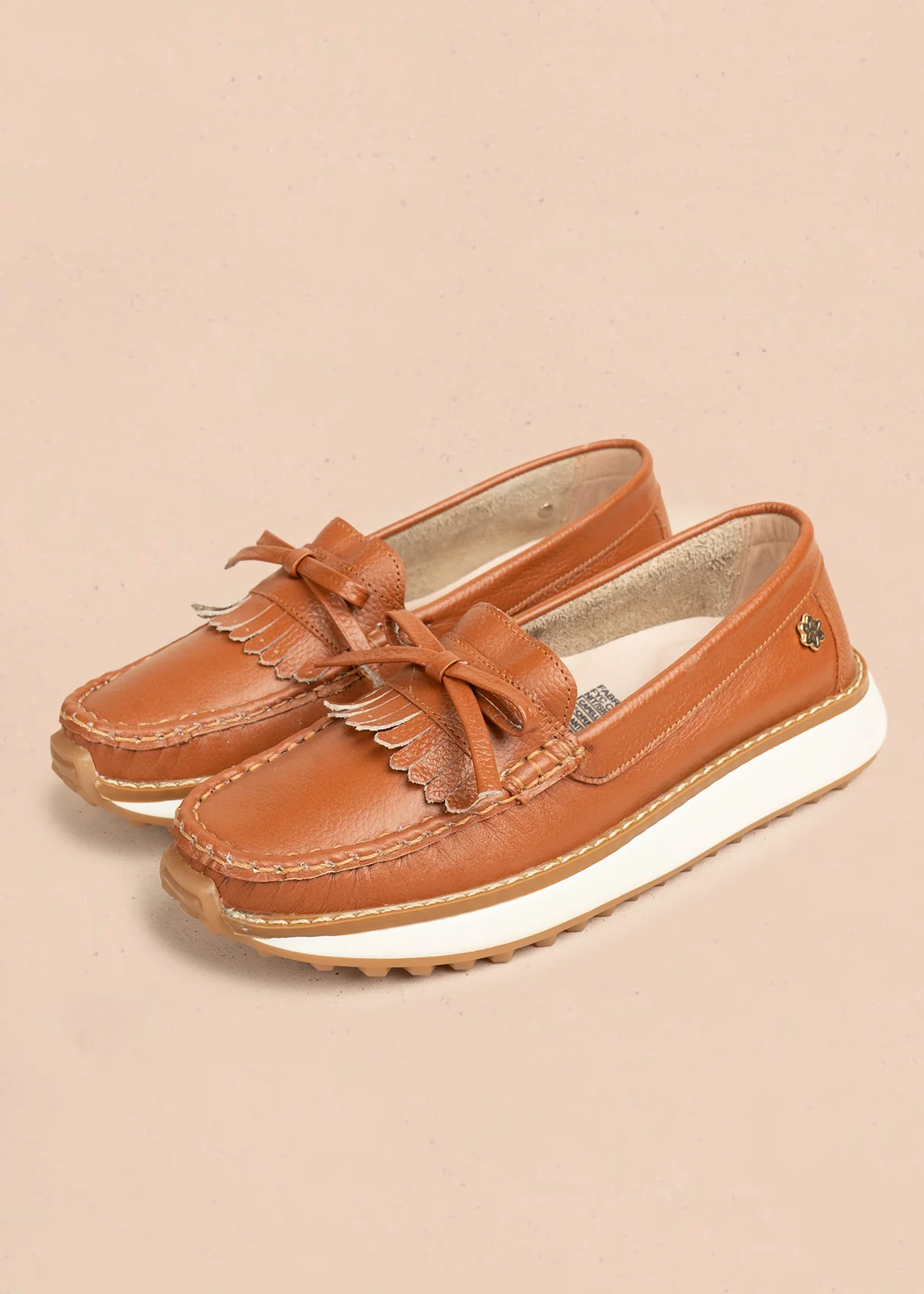 Mocasines en cuero color miel con flecos y lazo 106548 - Image 3