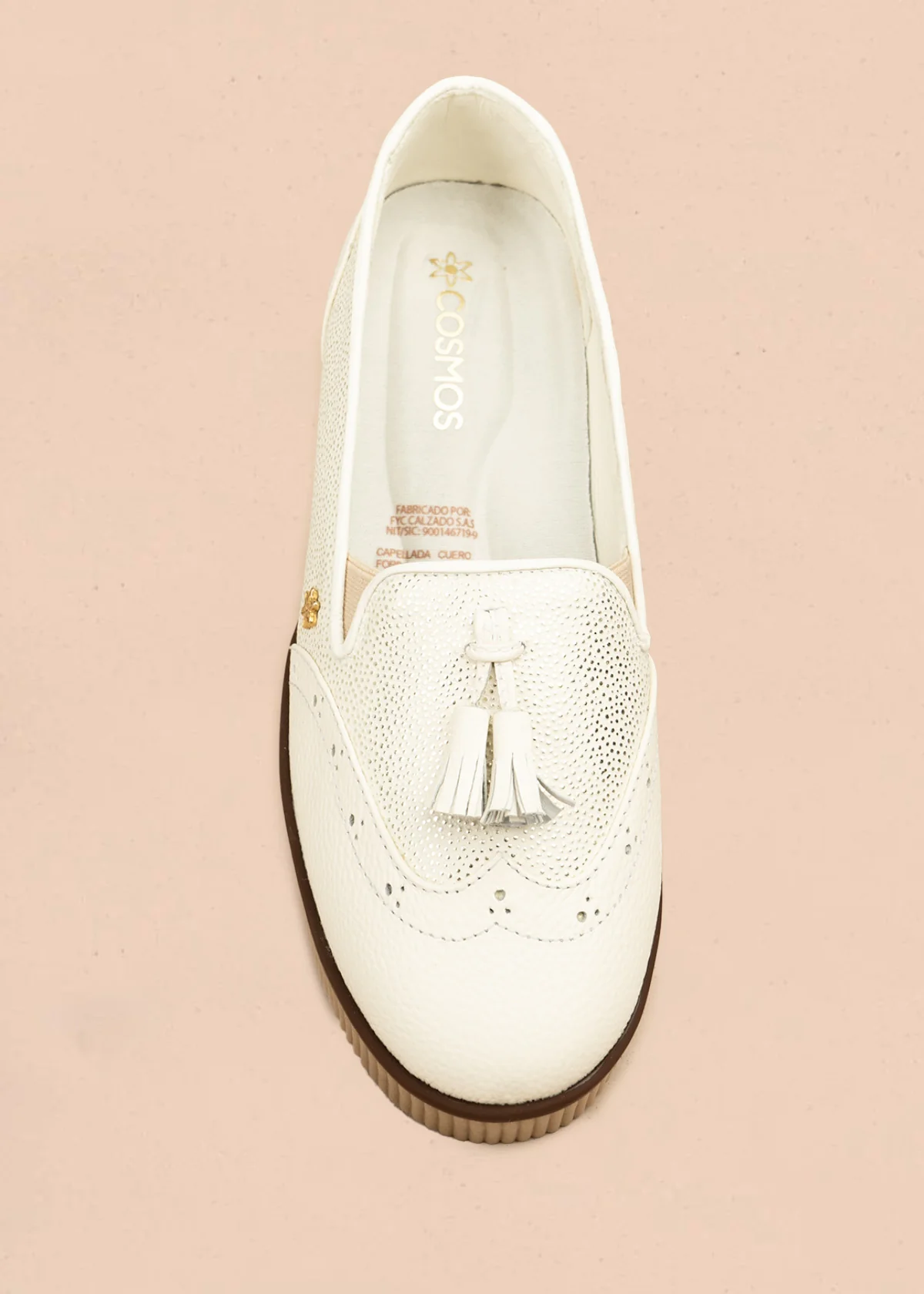 Mocasines de cuero color talco con folia y borlas 106465 - Image 6