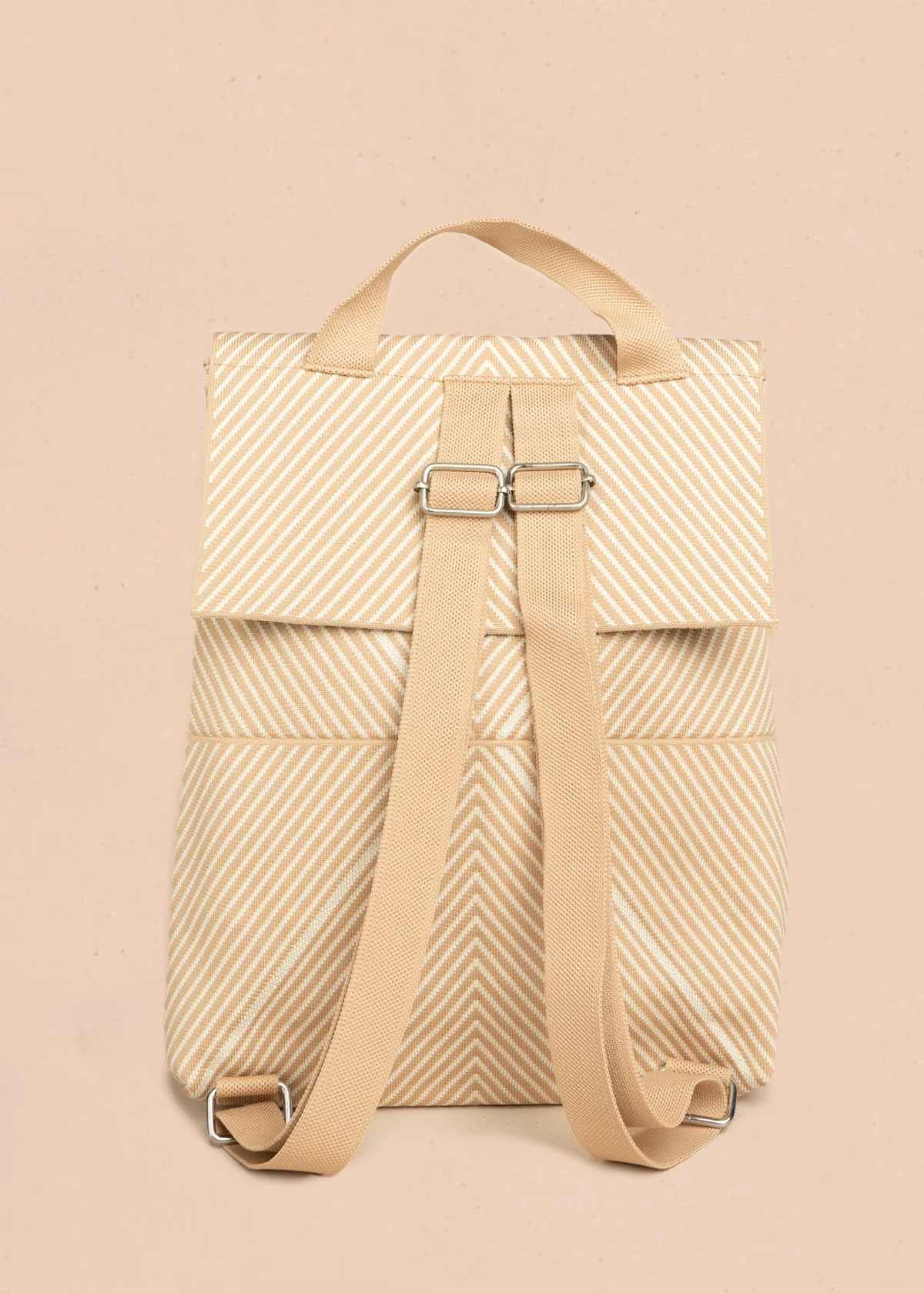 Morral color beige de tela con diseño chevron 106573 - Image 5