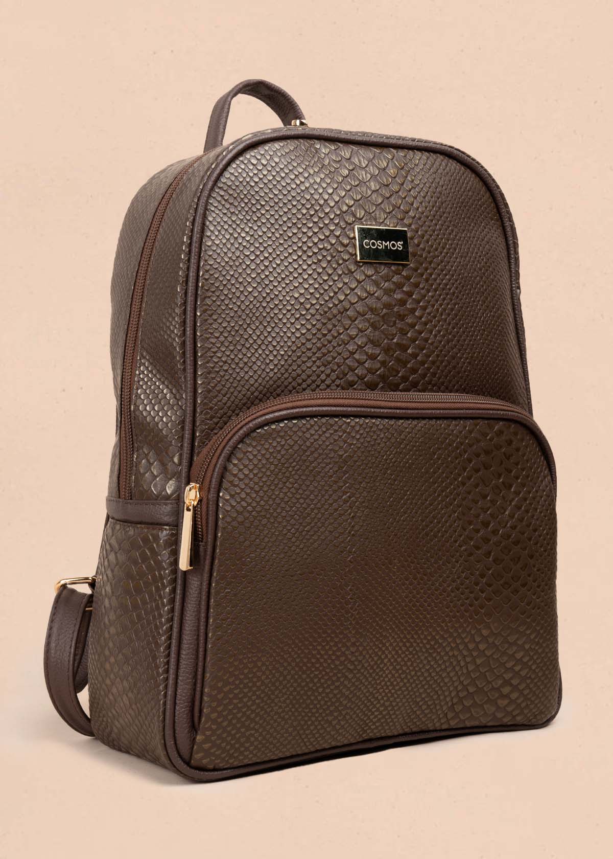 MORRAL EN CUERO COLOR CAFE CON TEXTURA CROCO 105311 - Image 6