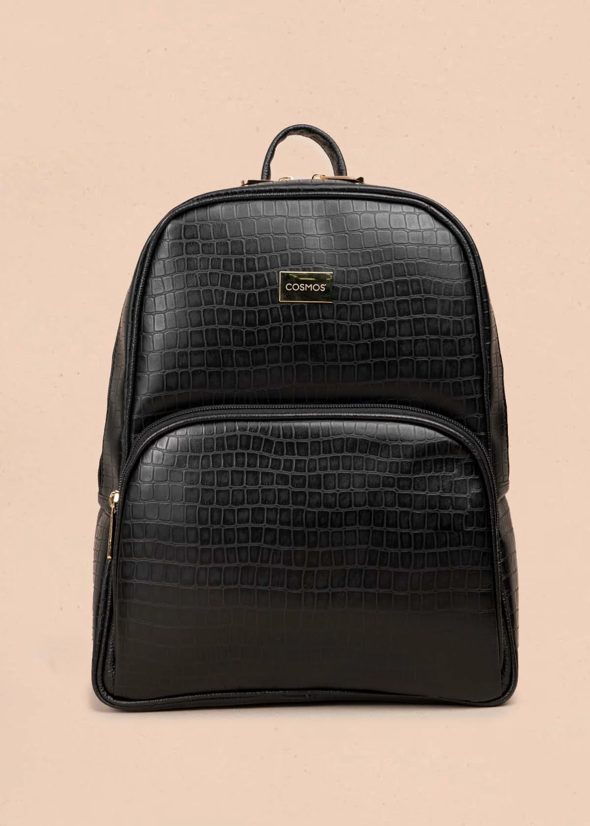Morral en cuero color negro con textura croco 105311