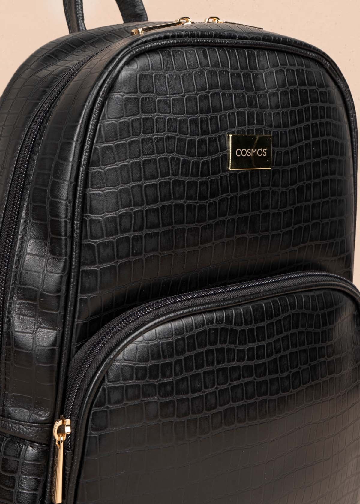 Morral en cuero color negro con textura croco 105311 - Image 3