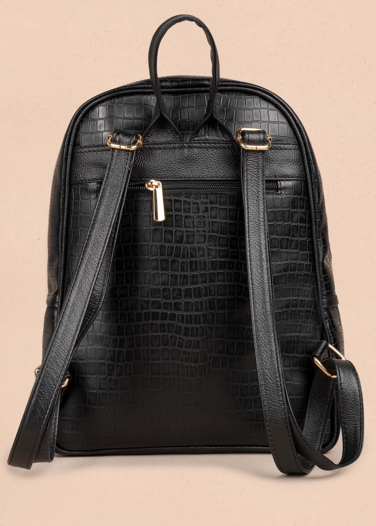 Morral en cuero color negro con textura croco 105311 - Image 4