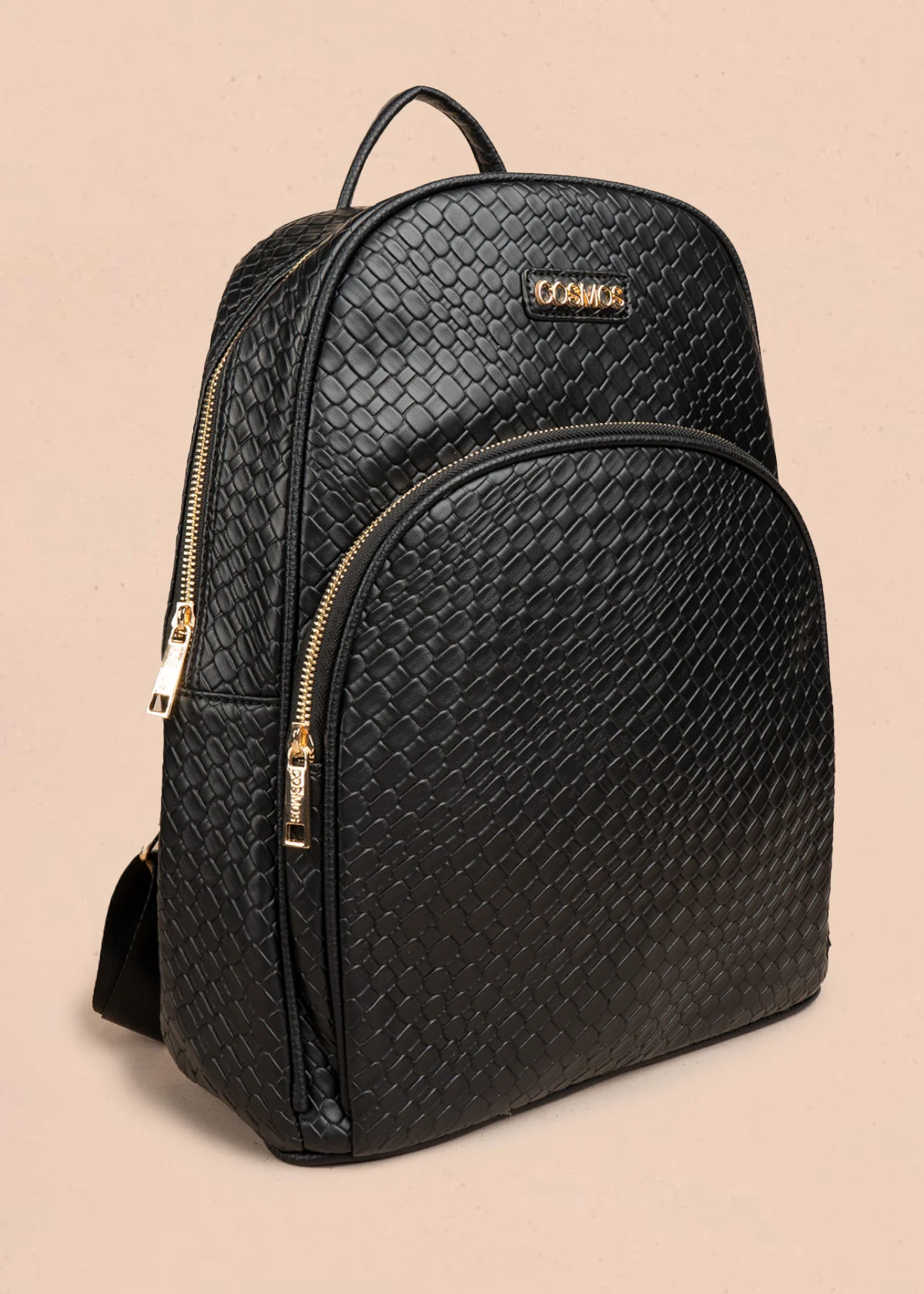 Morral color negro con textura croco y bolsillo frontal 106784 - Image 3