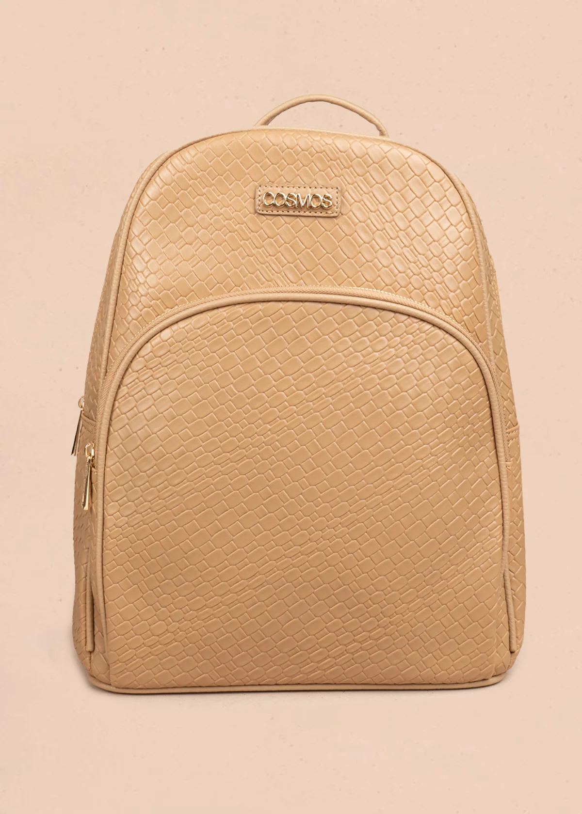 Morral color taupe con textura croco y bolsillo frontal 106784