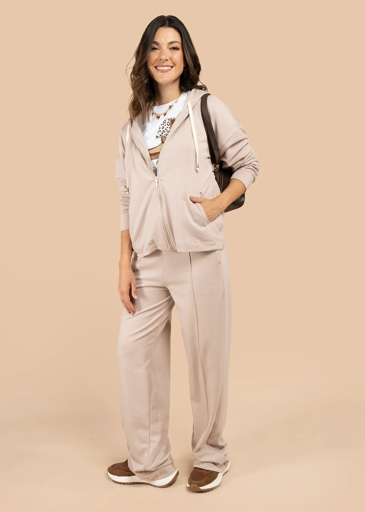 Pantalón color camel con pretina ancha 105846 - Image 5