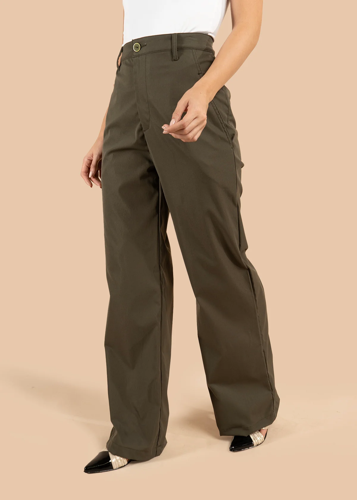 Pantalón color verde con corte recto y cintura alta 105802 - Image 4