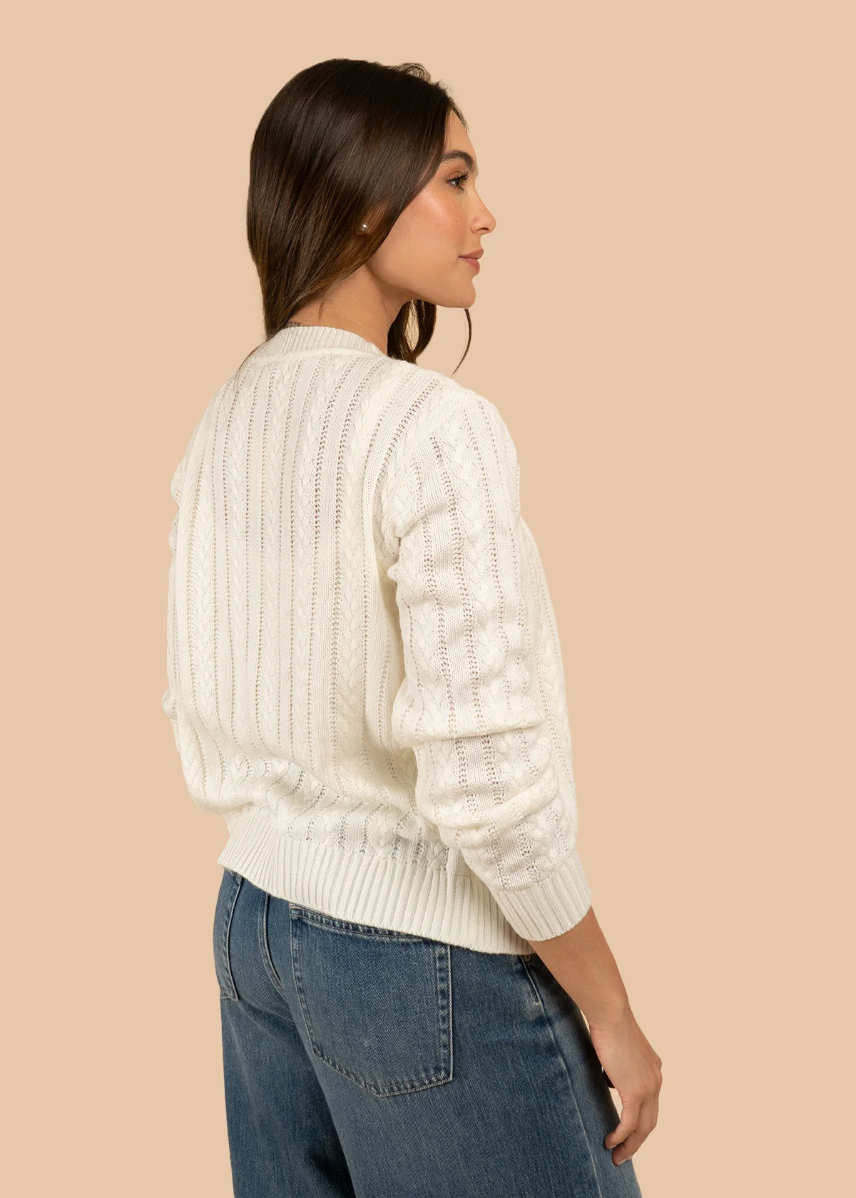 Saco tejido color marfil con diseño trenzado 106752 - Image 2