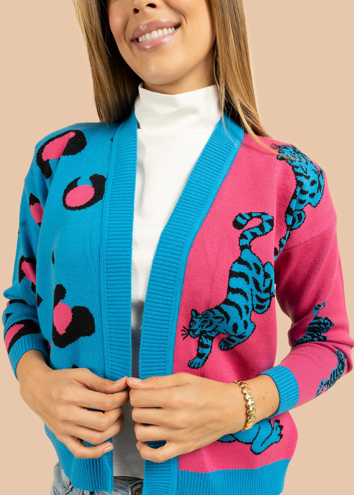 Saco tejido color azul con diseño de tigre 106684 - Image 4