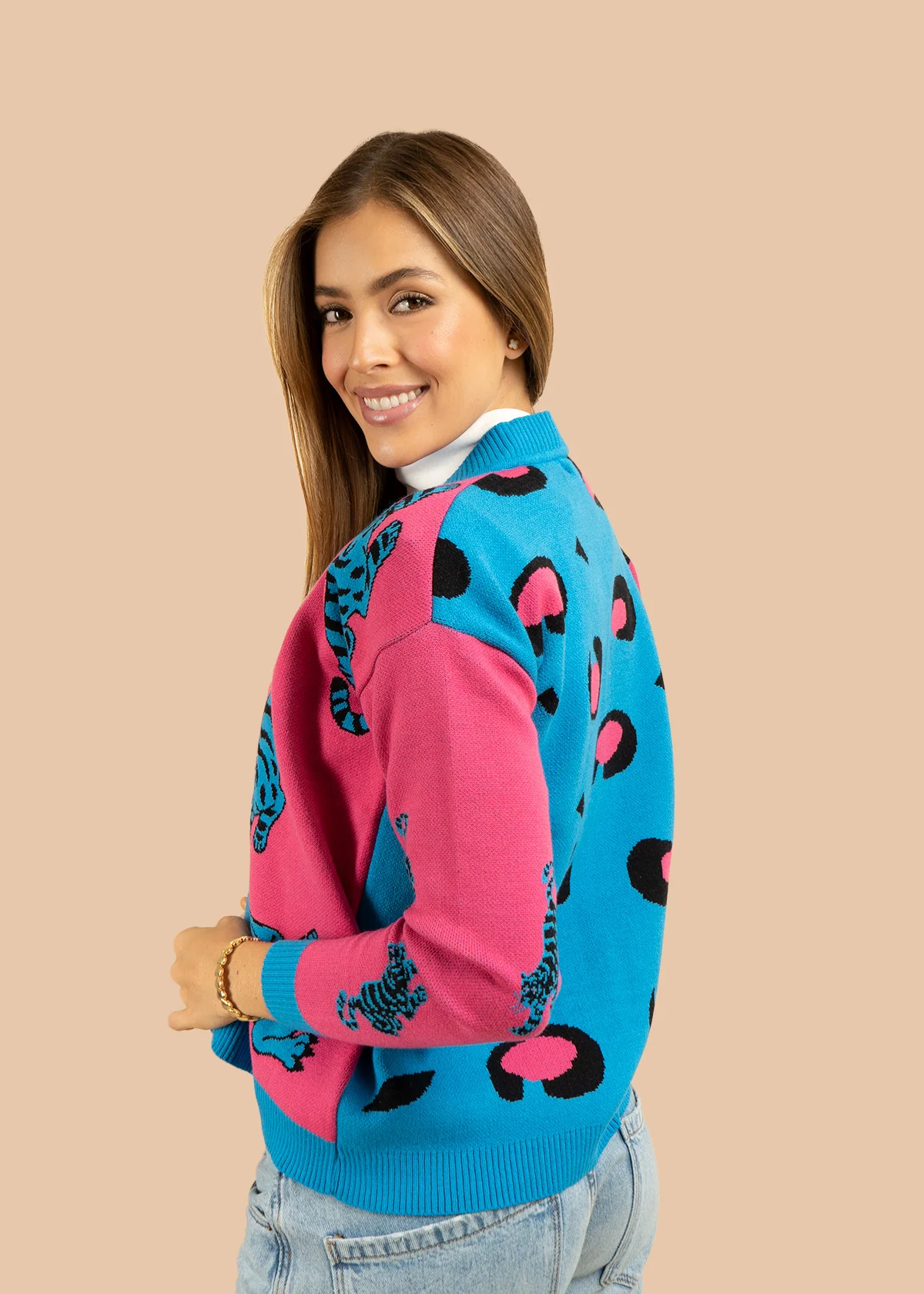 Saco tejido color azul con diseño de tigre 106684 - Image 5
