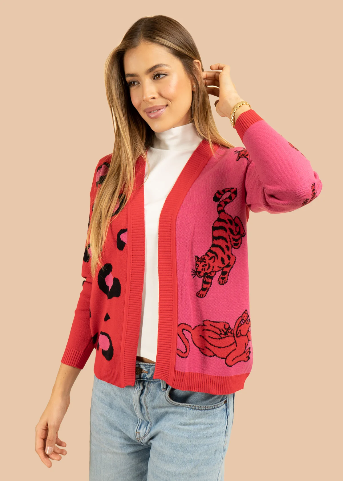 Saco tejido color rojo con diseño de tigre 106684 - Image 2