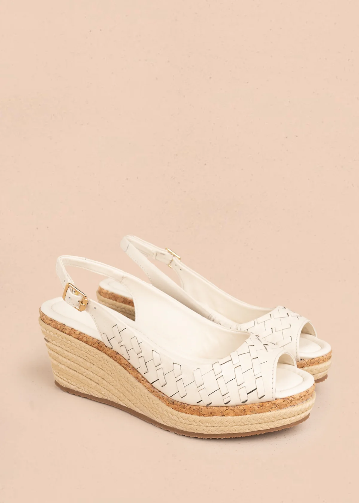 Sandalia en cuero color talco con diseño calado y plataforma en yute 105985 - Image 5