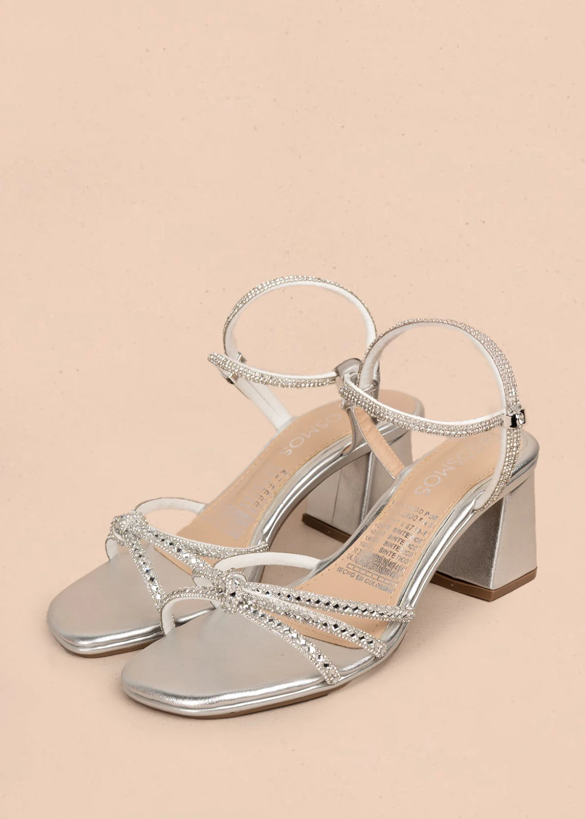 Sandalia color plata con pedrería decorativa y correa al tobillo 106144 - Image 2