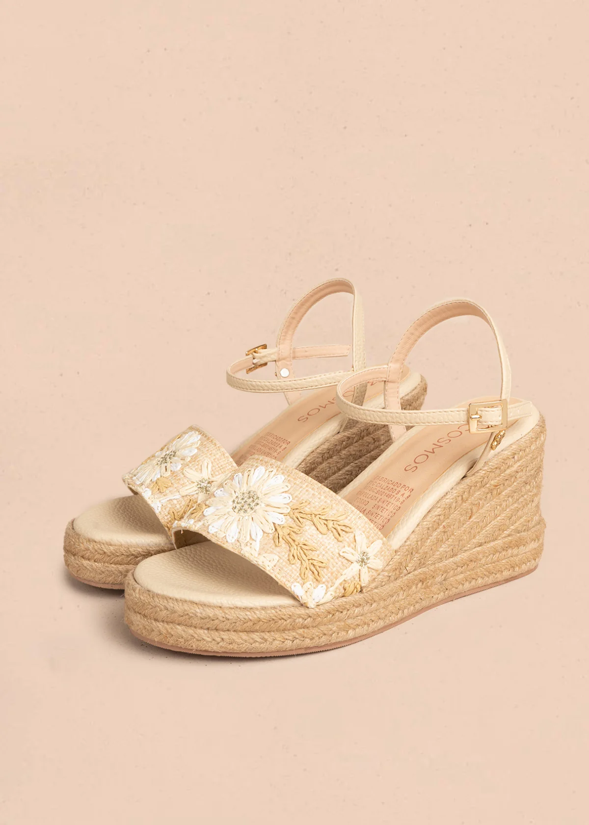 Sandalias con plataforma color beige con banda bordada floral 106535 - Image 2