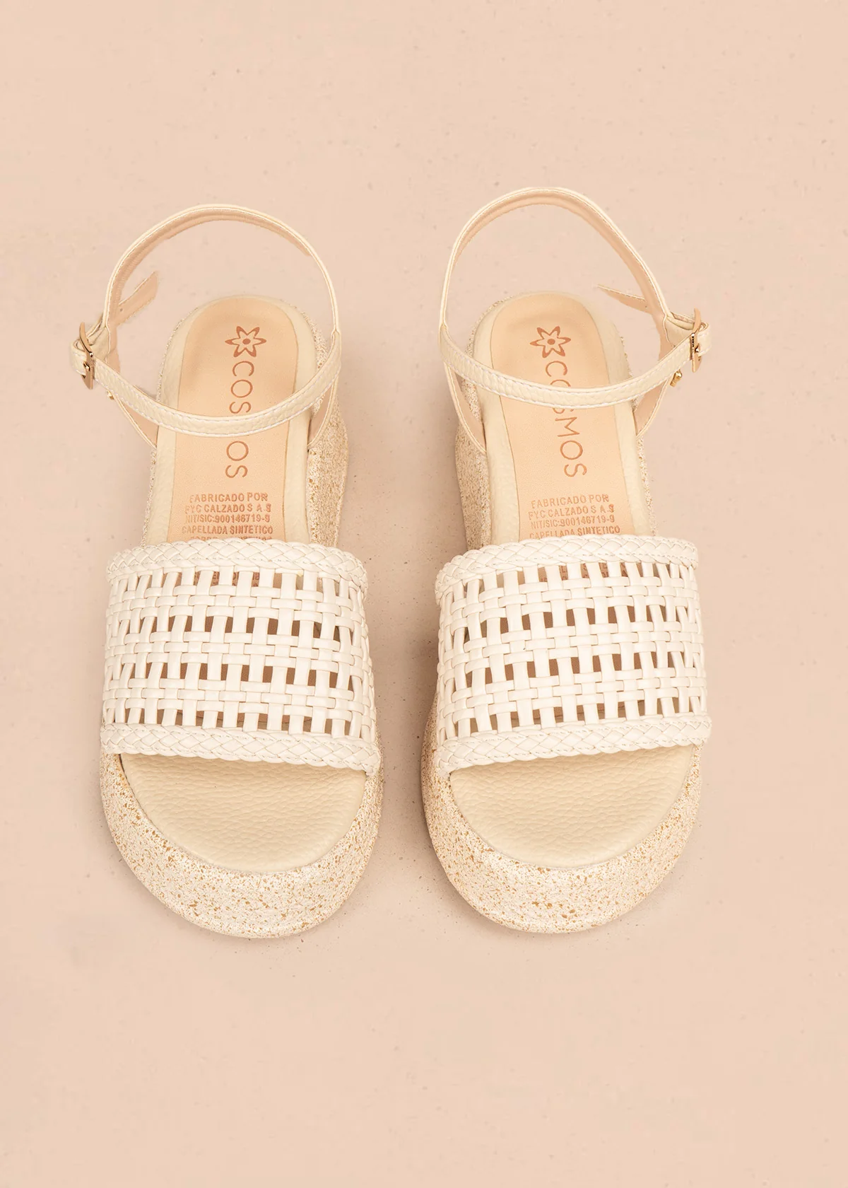 Sandalias en plataforma color beige con banda tejida calada 106536 - Image 2