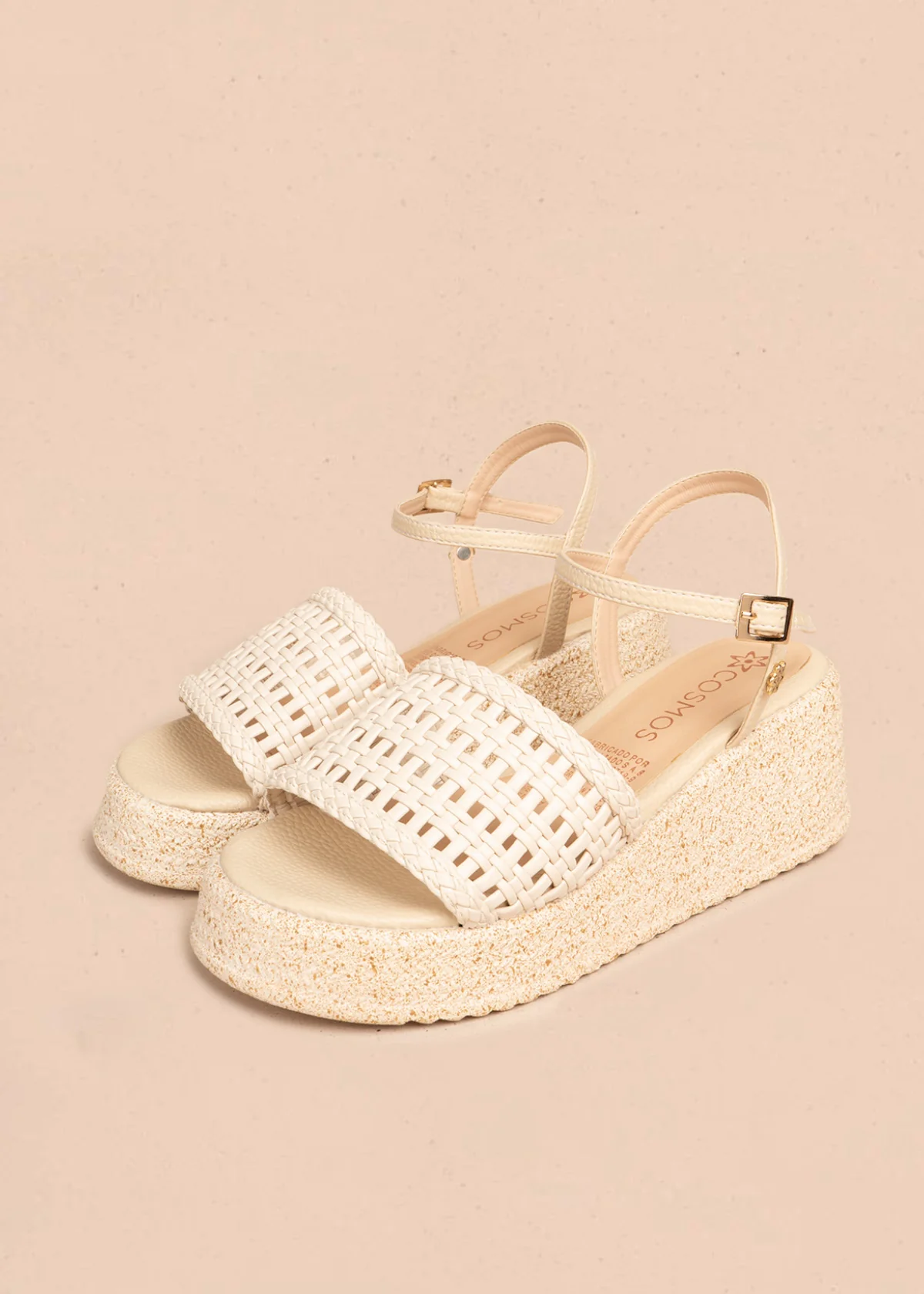 Sandalias en plataforma color beige con banda tejida calada 106536 - Image 3