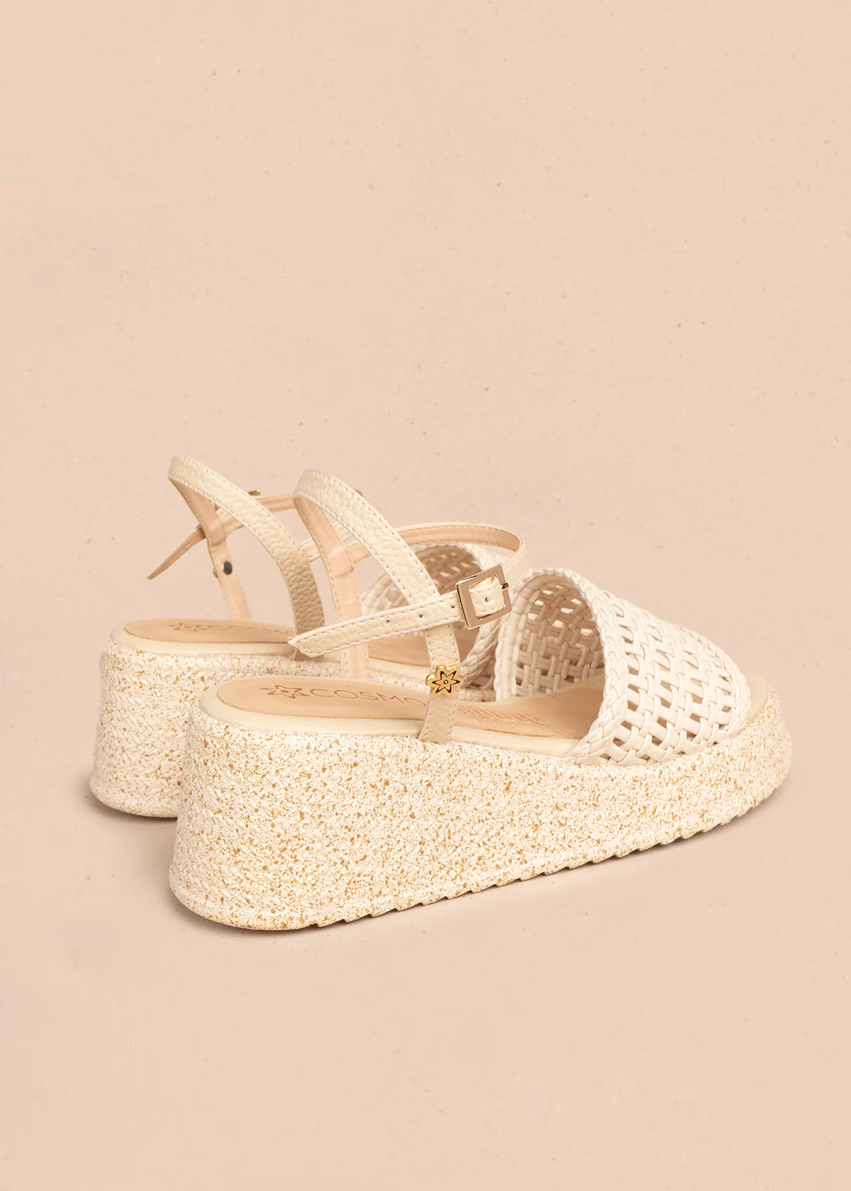 Sandalias en plataforma color beige con banda tejida calada 106536 - Image 5