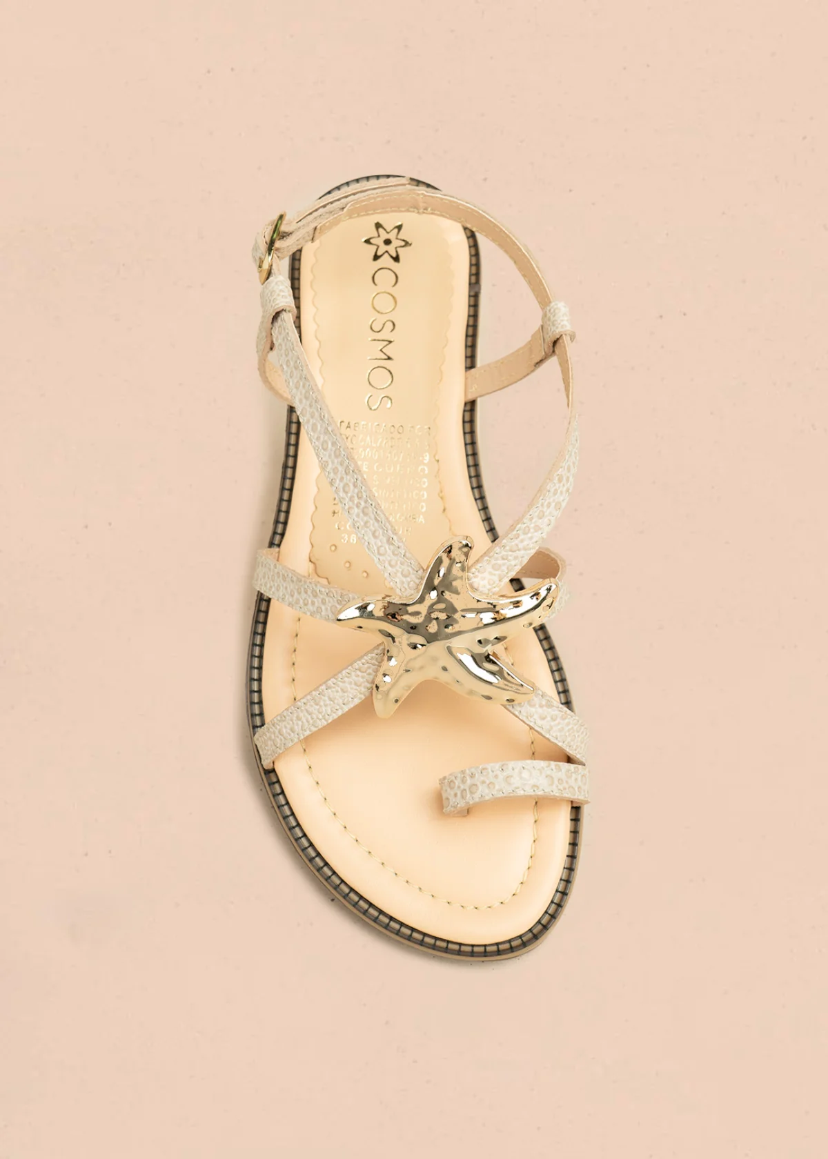 Sandalias planas color blanco con detalle de estrella marina metálica 106519 - Image 4
