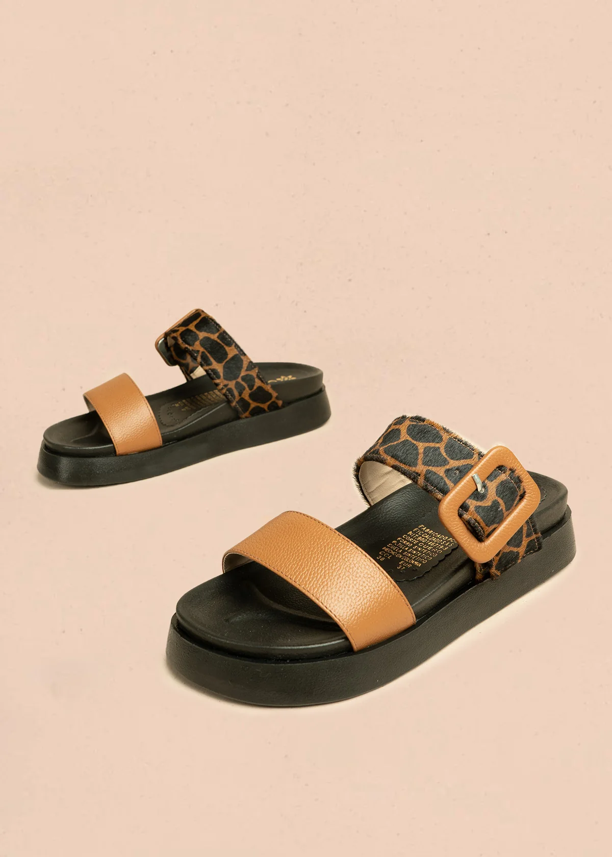 Sandalias en cuero color miel con detalles animal print 106516 - Image 4
