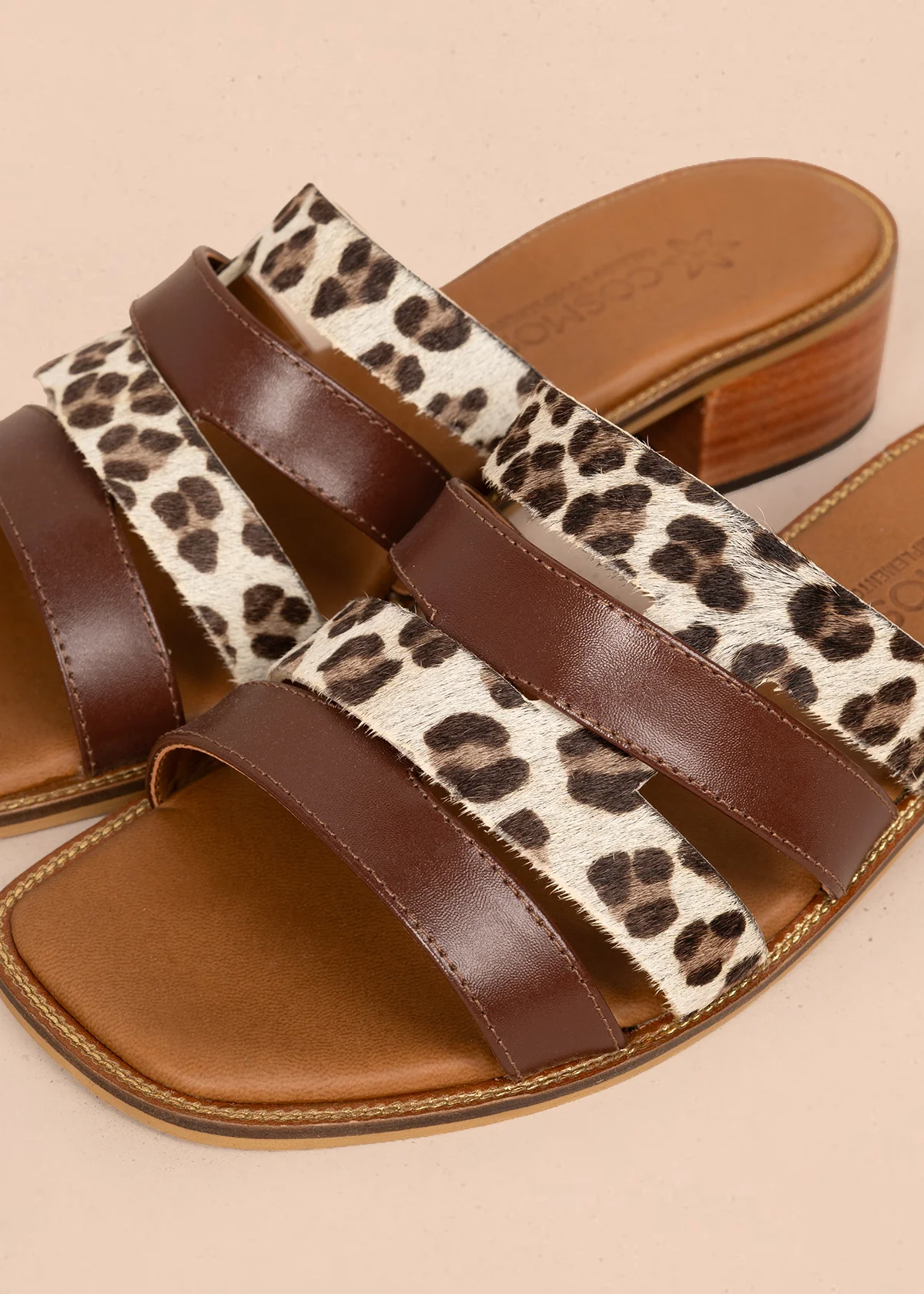 Sandalias en cuero color miel con tiras animal print 107015 - Image 3